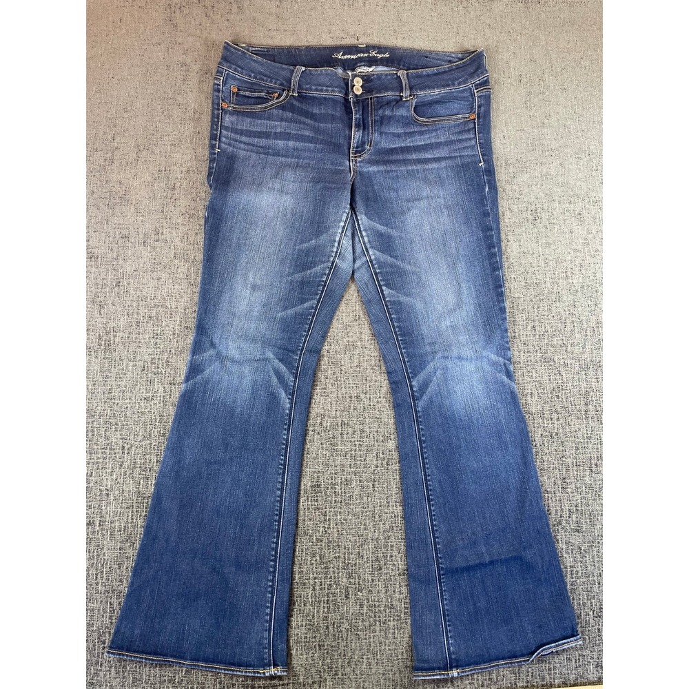 American Eagle Super Stretch Flare Jeans Womens 16 Medium Wash Blue Denim